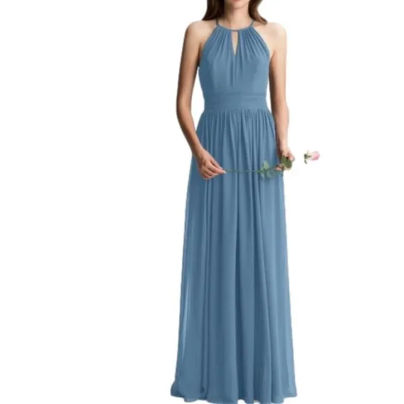LEVKOFF Keyhole Neck Chiffon A-Line Blue Gown Size 10 NWT - Picture 8 of 8